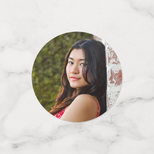 3 Foto Abschluss Black Modern Script Hearts Cap Konfetti (Klein Vorderseite)