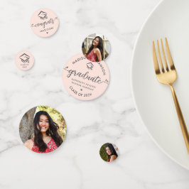 3 Foto Abschluss Blush Pink Moderne Script Cap Konfetti