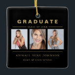 3 Foto Abschluss Collage Graduate Black Gold Keramikornament<br><div class="desc">Drei Foto Abschluss Collage Schwarz und Gold Personalisierte Ornament.</div>