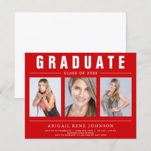 3 Foto Abschluss Collage Graduate Red and White Ankündigung
