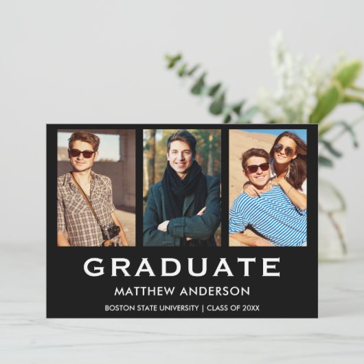 3 Foto Abschluss Moderne Ankündigungskarte Ankündigung (Stehend Vorderseite)