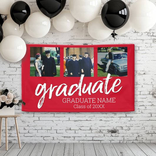 3 Foto Abschluss - Modernes Graduiertenskript Red Banner