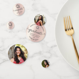 3 Foto Abschluss Rose Gold Moderne Script Cap Konfetti