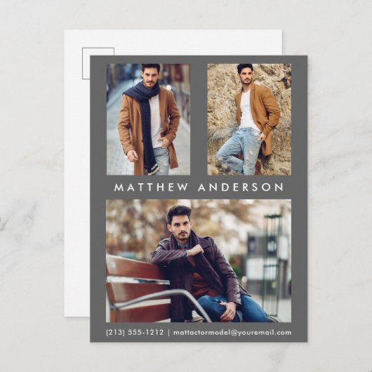 3 Foto Actor Model Comp Card Postcard Grau Postkarte (Vorne/Hinten)
