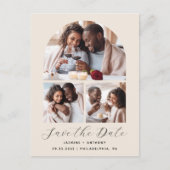 3-Foto-Arch Collage QR-Code Beige Save the Date Postkarte (Vorderseite)