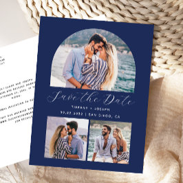3 Foto Arch Navy Blue Save the Date Postkarte
