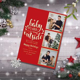 3 Foto Baby It's Cold Outside Weihnachten Gold Folien Feiertagskarte