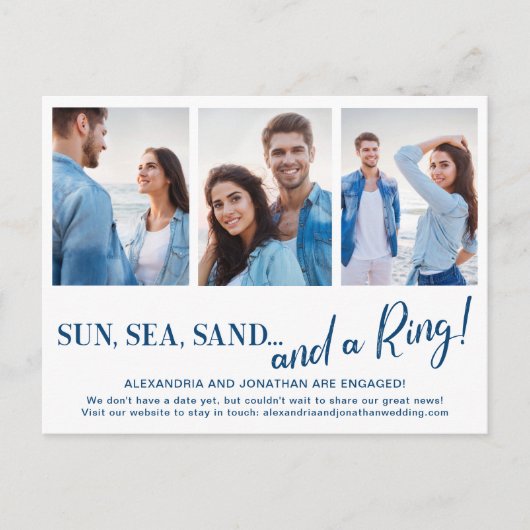 3 Foto Beach Verlobung Ankündigung Postkarte (Vorderseite)
