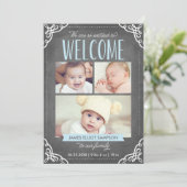 3-Foto-Begrüßungstafel | Geburtsankündigung Ankündigung (Stehend Vorderseite)