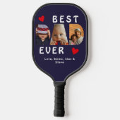 3 Foto Bester Vater je Blue Collage Custom Pickleball Schläger (Rückseite)