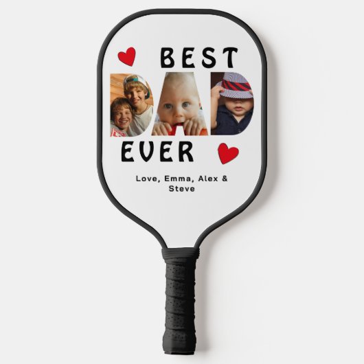 3 Foto Bester Vater je Collage Custom Pickleball Schläger (Rückseite)