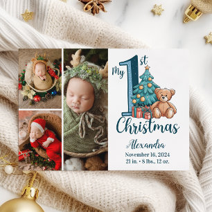 3 Foto Blau Teddy Baby 1. Weihnachten