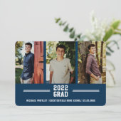 3 Foto Blue Boy Grad Custom Text Abschluss Ankündigung (Stehend Vorderseite)