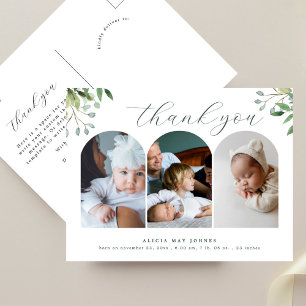 3 Foto-Bogen Elegante Grünpflanzen Neue Baby-Danke Postkarte