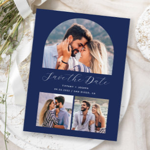 3 Foto Bogen Navy Blau Save the Date Postkarte