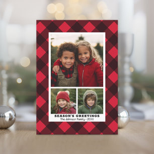 3 Foto Buffalo kariert Rustikal Red Black Instant Feiertagskarte