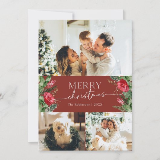 3 Foto Burgundy Red Elegant Frohe Weihnachten (Vorderseite)