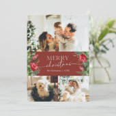 3 Foto Burgundy Red Elegant Frohe Weihnachten (Stehend Vorderseite)