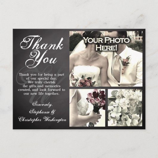 3 Foto Chalkboard Custom Wedding Danke Karte (Vorderseite)