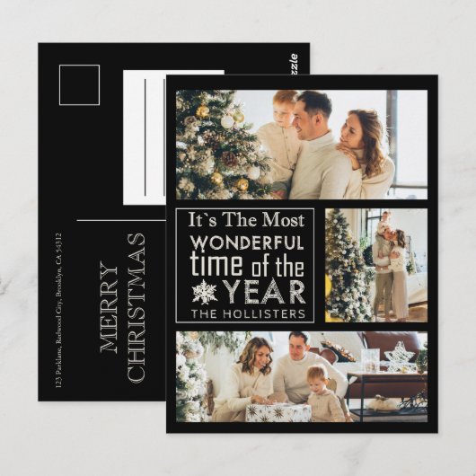 3 Foto Chalkboard Kalligrafie Weihnachten Postkarte (Vorne/Hinten)