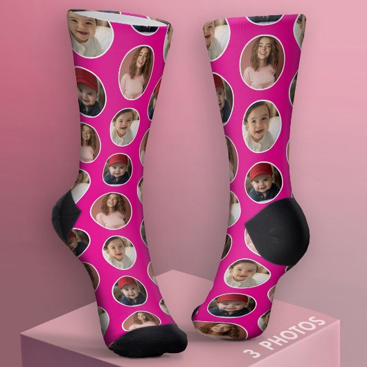 3 Foto Circle Border Collage - Pink White Socken