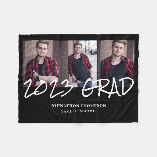 3 Foto Collage 2023 Abschluss Fleece Blanket (Vorderseite (Horizontal))