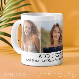 3 Foto-Collage 2 Textzeilen -- Minimal, Einfach Jumbo-Tasse