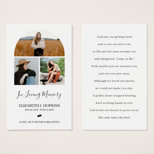 3 Foto Collage Arch Beerdigung Gedenkkarten (Vorne & Hinten)