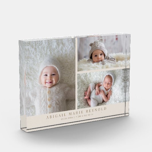 3 Foto Collage Beige Neuer Baby Keepake (Links)