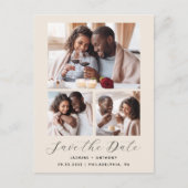 3-Foto Collage Beige Save the Date Postkarte (Vorderseite)