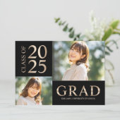 3 Foto Collage Black & Beige Graduierungsparty Einladung (Stehend Vorderseite)