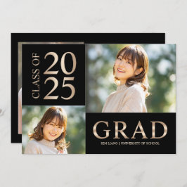 3 Foto Collage Black & Beige Graduierungsparty Einladung