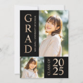 3 Foto Collage Black & Beige Graduierungsparty Einladung (Vorderseite)