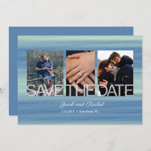 3-Foto Collage Blue Beach Hochzeit Save The Date