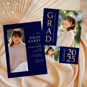 3 Foto Collage Blue & Beige Graduierungsparty Einladung