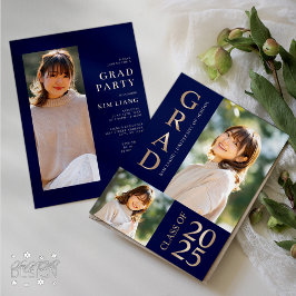 3 Foto Collage Blue & Beige Graduierungsparty Einladung