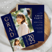 3 Foto Collage Blue & Beige Graduierungsparty Einladung