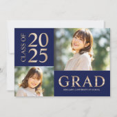 3 Foto Collage Blue & Beige Graduierungsparty Einladung (Vorderseite)