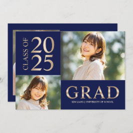 3 Foto Collage Blue & Beige Graduierungsparty Einladung