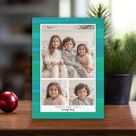 3 Foto Collage - Blue Green Watercolor Weihnachten<br><div class="desc">Verwenden Sie 3 Bilder und machen Sie einen einzigartigen und trendigen Holiday Gruß mit einem blauen grünen Muster auf der Rückseite. Wenn Sie etwas bewegen möchten,  klicken Sie auf die Schaltfläche Anpassen,  um Änderungen vorzunehmen.</div>