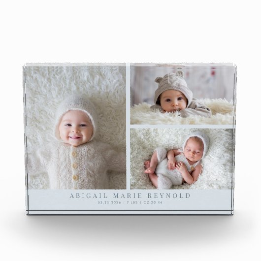 3 Foto Collage Blue New Baby Keepake (Vorderseite)