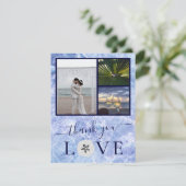 3 Foto Collage Blue Water Sand Dollar Hochzeit Dankeskarte (Stehend Vorderseite)