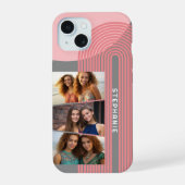 3 Foto Collage - boho coral line art arch - name iPhone 15 Hülle (Rückseite)