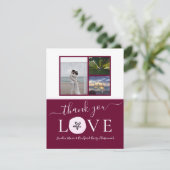 3 Foto Collage Burgundy Pink Sand Dollar Hochzeit Dankeskarte (Stehend Vorderseite)