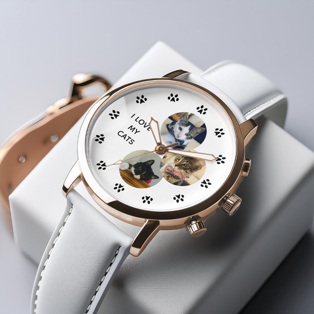 3-Foto Collage Cat Lover Personalisiert Armbanduhr (Inspiration mockup (not actual product))