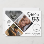 3 Foto Collage Diamond Typografie Script Save The Date (Vorderseite)