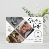 3 Foto Collage Diamond Typografie Script Save The Date (Stehend Vorderseite)