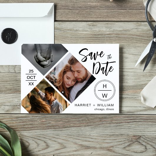 3 Foto Collage Diamond Typografie Script Save The Date