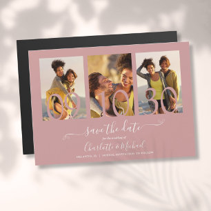 3-Foto-Collage Dusty Rose Hochzeit Erinnerungskart Magneteinladung