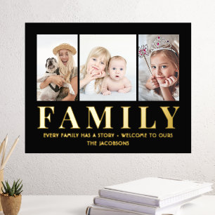 3 Foto Collage Family Schwarz und Gold halten Foliendrucke